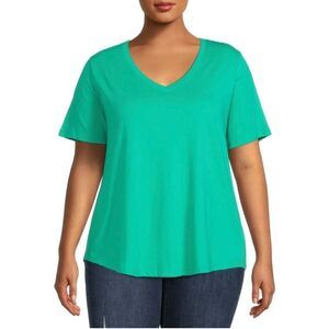 Terra & Sky Green V Neck Short Sleeve Top Size 2X